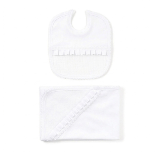 Set neonato con bavaglino ricamabile e copertina multiuso Coralo