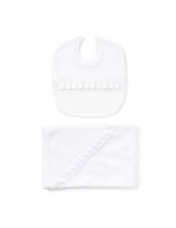 Baby set with embroiderable bib and multi-purpose blanket Coralo