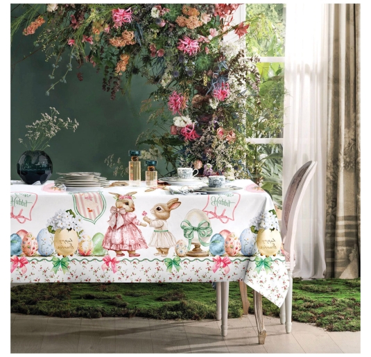 Easter tablecloth with bunnies Amicizia cotton with decorative bunny and eggs