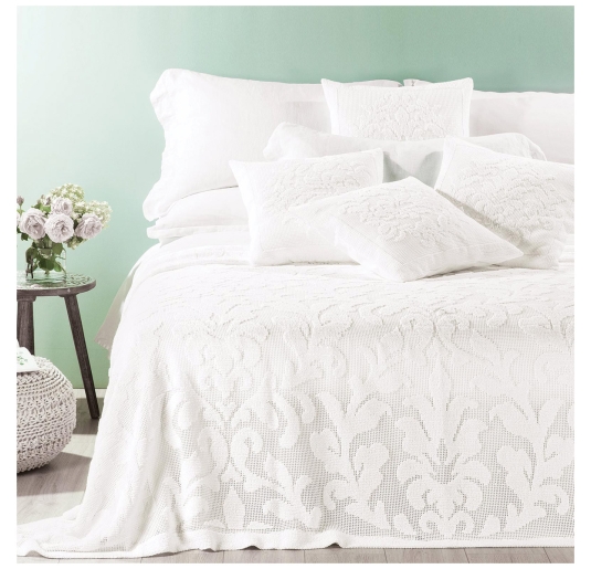 Camogli Caleffi double bedspread in white jacquard cotton with floral pattern