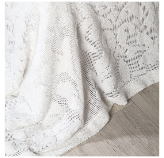 Camogli Caleffi double bedspread in white jacquard cotton with floral pattern 2