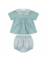 Completino neonata cotone jersey Klaiadi con blusa verde e culotte floreale
