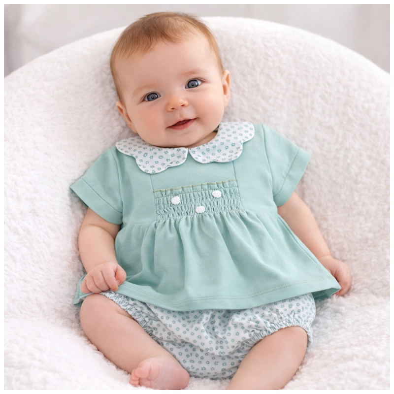 Completino neonata cotone jersey Klaiadi con culotte e blusa verde elegante