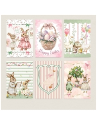 Cotton dish towels with Easter print featuring bunnies and floral motifs