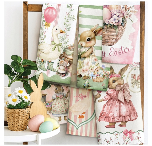 Set of 6 cotton dish towels Easter print Maestri Cotonieri spring kitchen