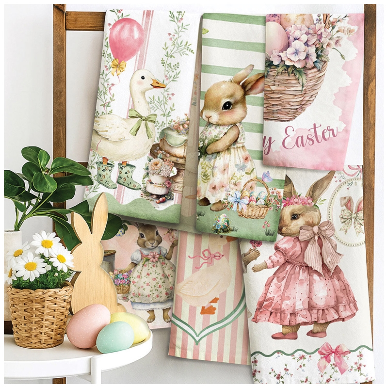 Set of 6 cotton dish towels Easter print Maestri Cotonieri spring kitchen