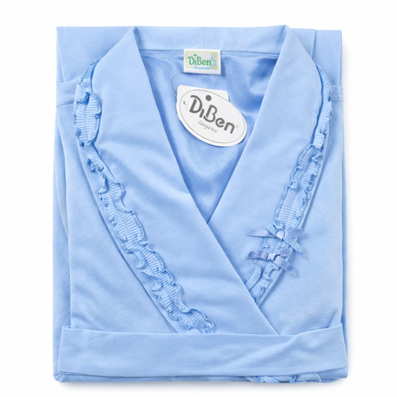 Indigo blue pure cotton shawl-collar long-sleeve robe