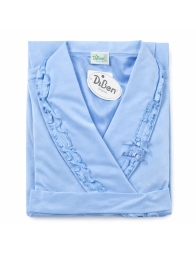 Indigo blue pure cotton shawl-collar long-sleeve robe