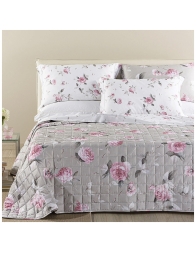 Double quilted cotton sateen bedspread Bella Rosa with floral print