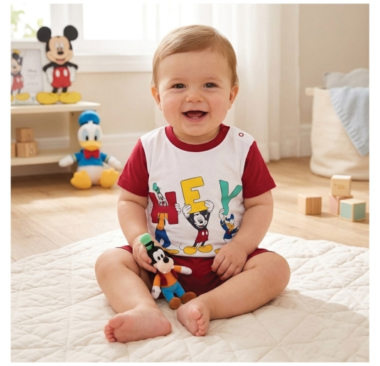 Pigiamino corto bimbo Disney cotone Topolino Pippo Paperino