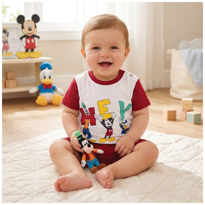 Pigiamino corto bimbo Disney cotone Topolino Pippo Paperino