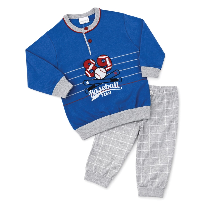 Baby cotton pajamas Baseball Team blue and grey sleepwear