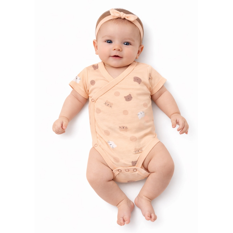 Side-Opening Bamboo Bodysuit - Kittens - Coccodè