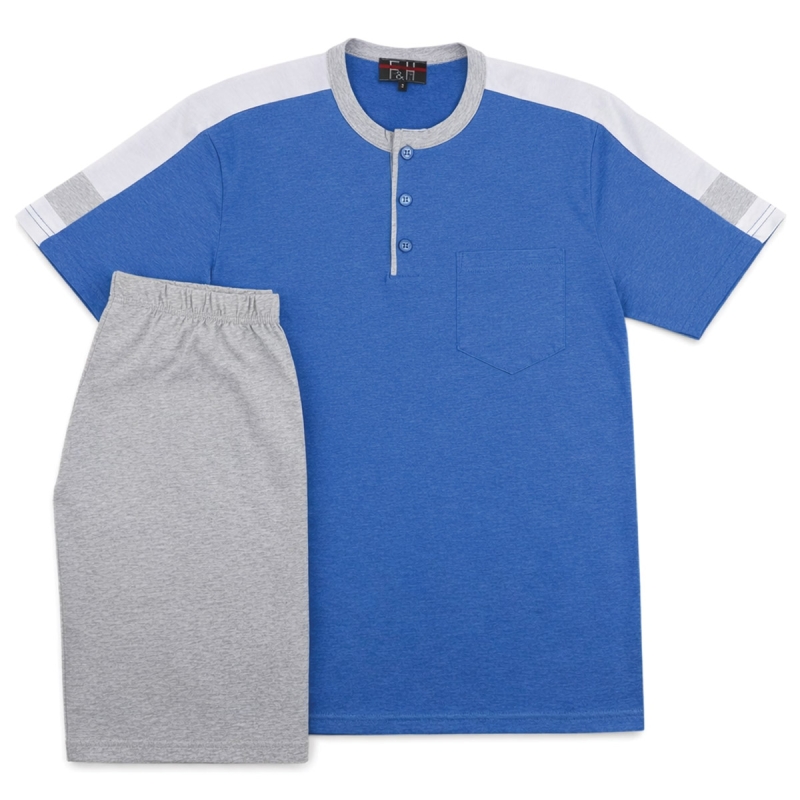 Men’s short cotton summer Henley pajamas made in Italy
