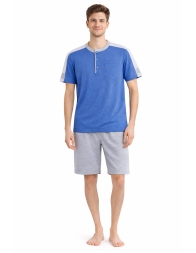 Pigiama uomo corto cotone serafino blu e grigio F&H 3725MR