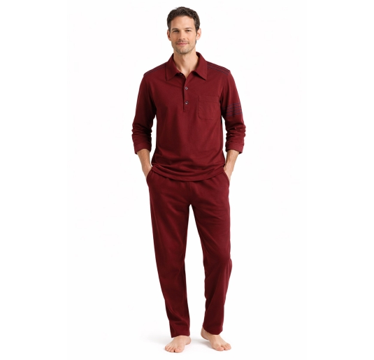 Pigiama uomo caldo cotone con colletto bordeaux Diliar 2226
