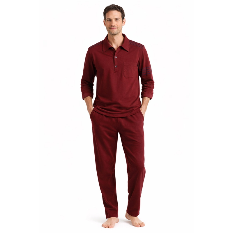 Men’s warm cotton pajamas with collar burgundy Diliar 2226