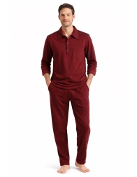 Men’s warm cotton pajamas with collar burgundy Diliar 2226