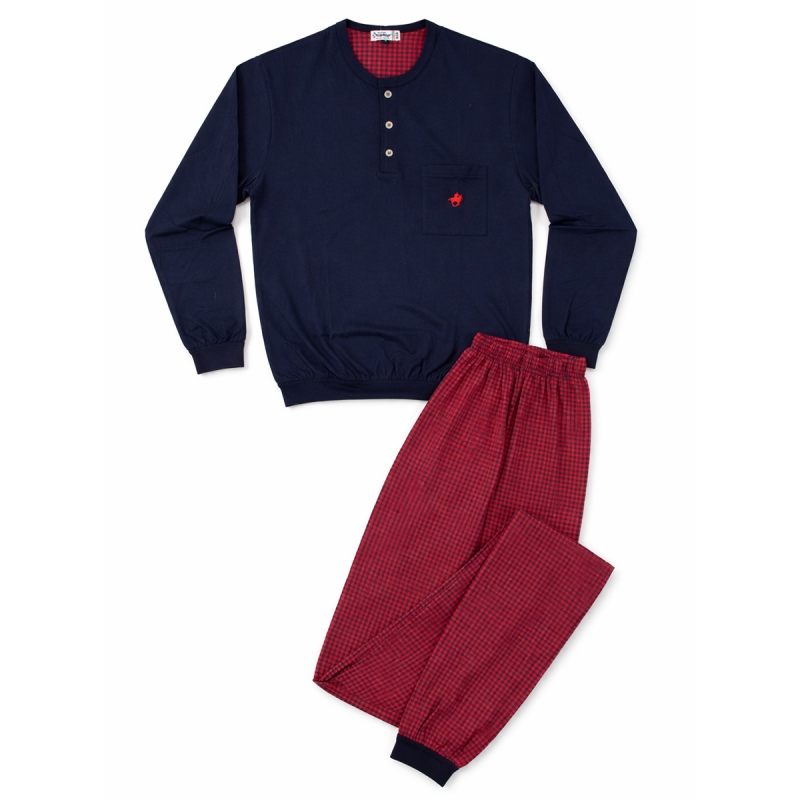 pigiama uomo cotone lungo BipBip blu con maglia serafino