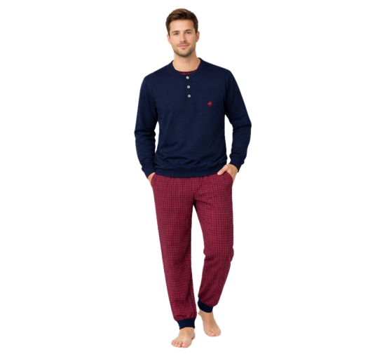 pigiama uomo cotone lungo BipBip 3135BL con pantalone a quadretti