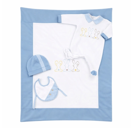 Set bauletto corredino neonato in cotone con coniglietti...