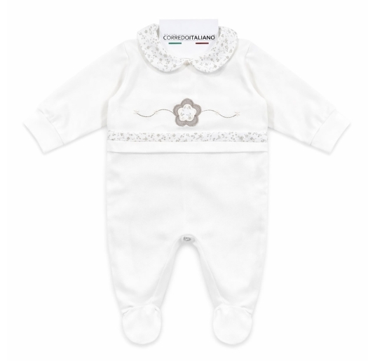 Baby Girl Cotton Jersey Sleepsuit with Floral Embroidery – 6372PA – Birillini