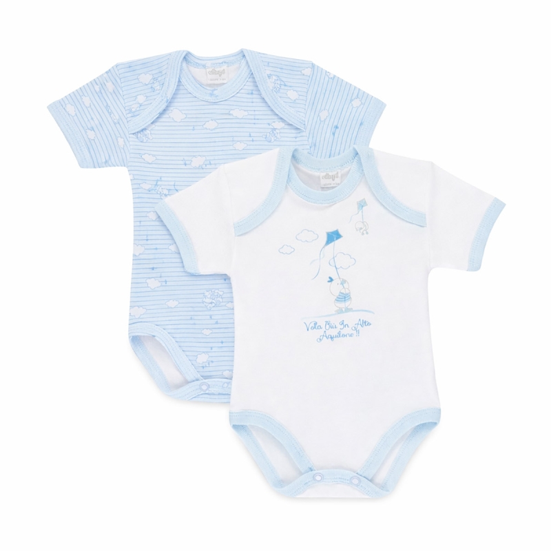 Set di 2 body in caldo cotone mezza manica - Azzurro