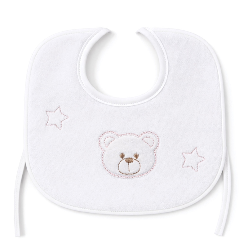 Chenille baby bib embroidered with teddy bear – Creamy