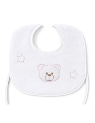 Chenille baby bib embroidered with teddy bear – Creamy
