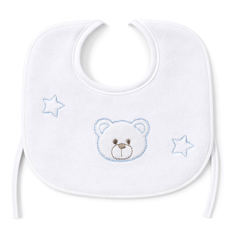 Chenille baby bib embroidered with teddy bear – Sky