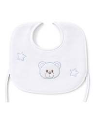 Chenille baby bib embroidered with teddy bear – Sky