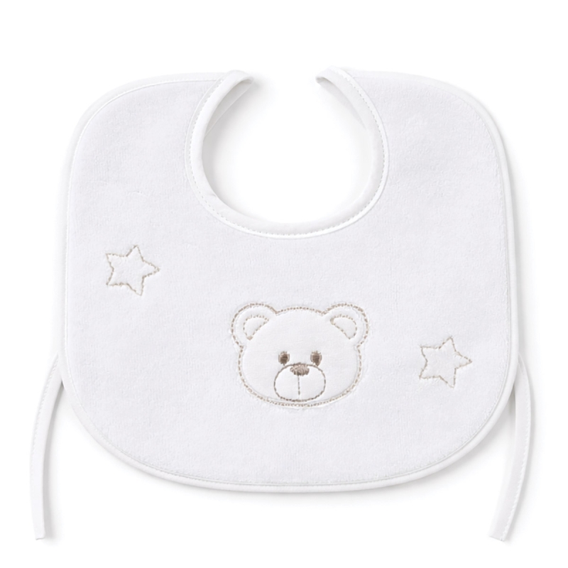 Chenille baby bib embroidered with teddy bear