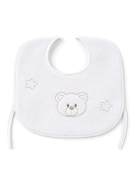 Chenille baby bib embroidered with teddy bear