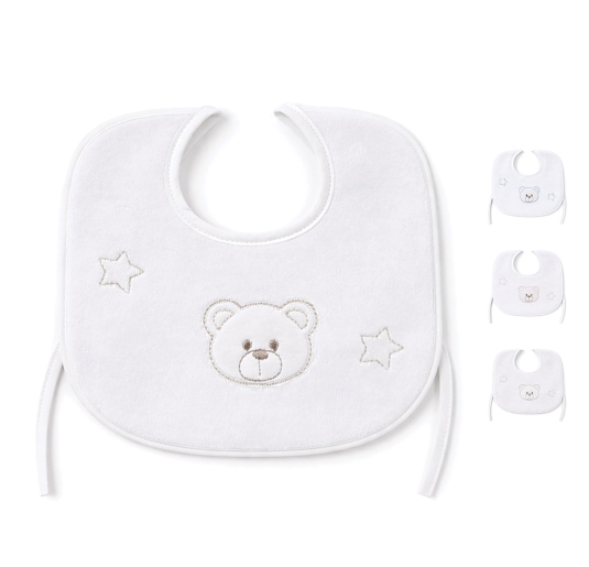Chenille baby bib embroidered with teddy bear – CI1560 – Corredo Italiano