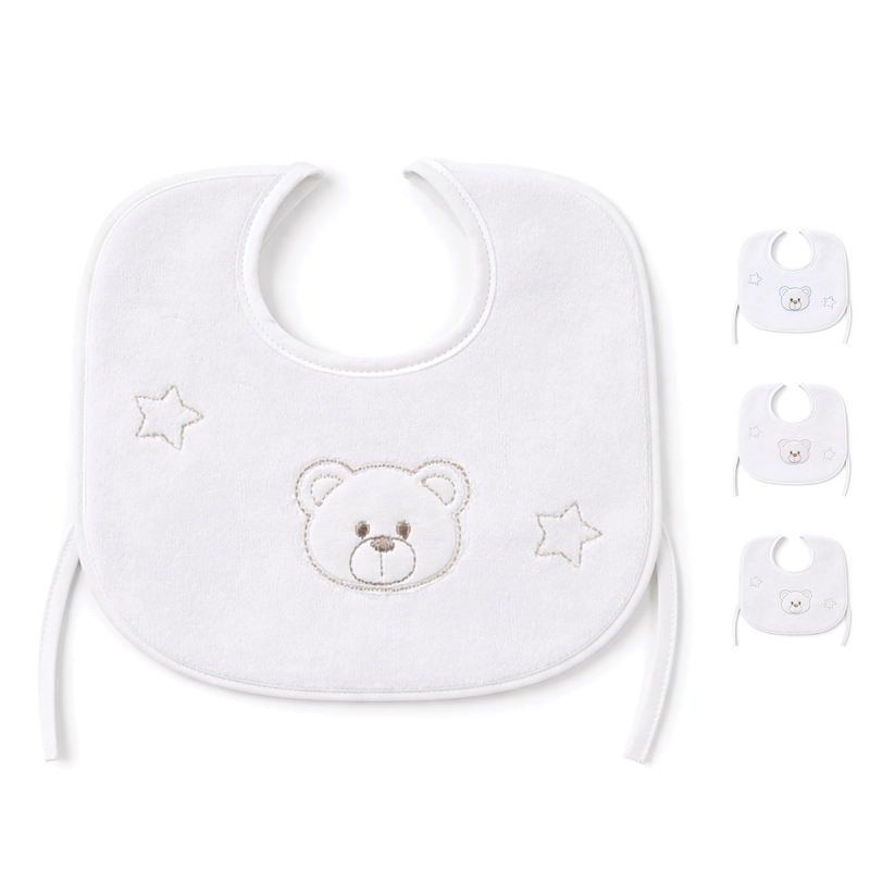 Chenille baby bib embroidered with teddy bear – CI1560 – Corredo Italiano
