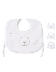 Chenille baby bib embroidered with teddy bear – CI1560 – Corredo Italiano