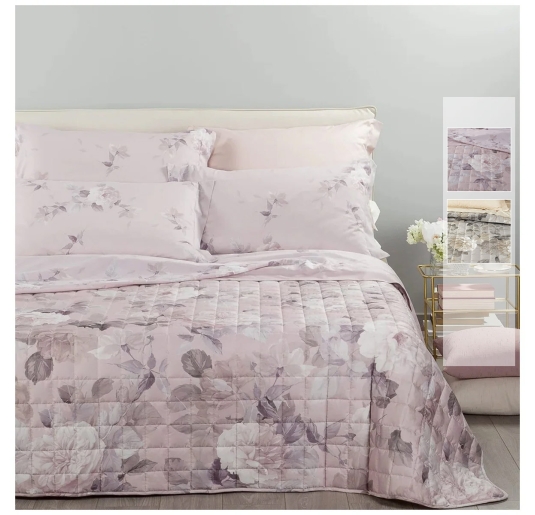 Quilted cotton satin double bed bedspread – Rosa Alba –...