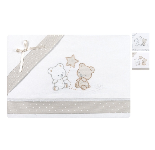 Cradle and Pram Sheets Set - Teddy Bears and Stars LC13283 - Mio Piccolo