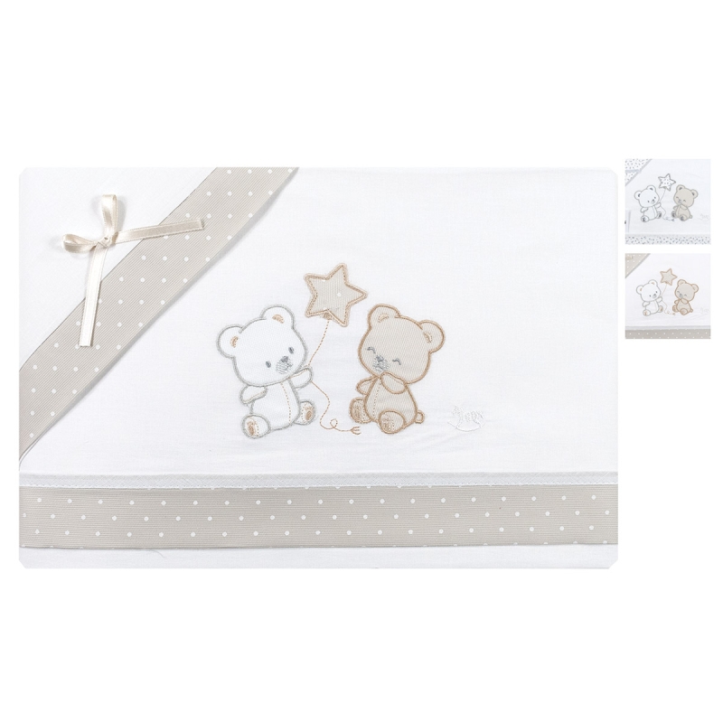 Cradle and Pram Sheets Set - Teddy Bears and Stars LC13283 - Mio Piccolo