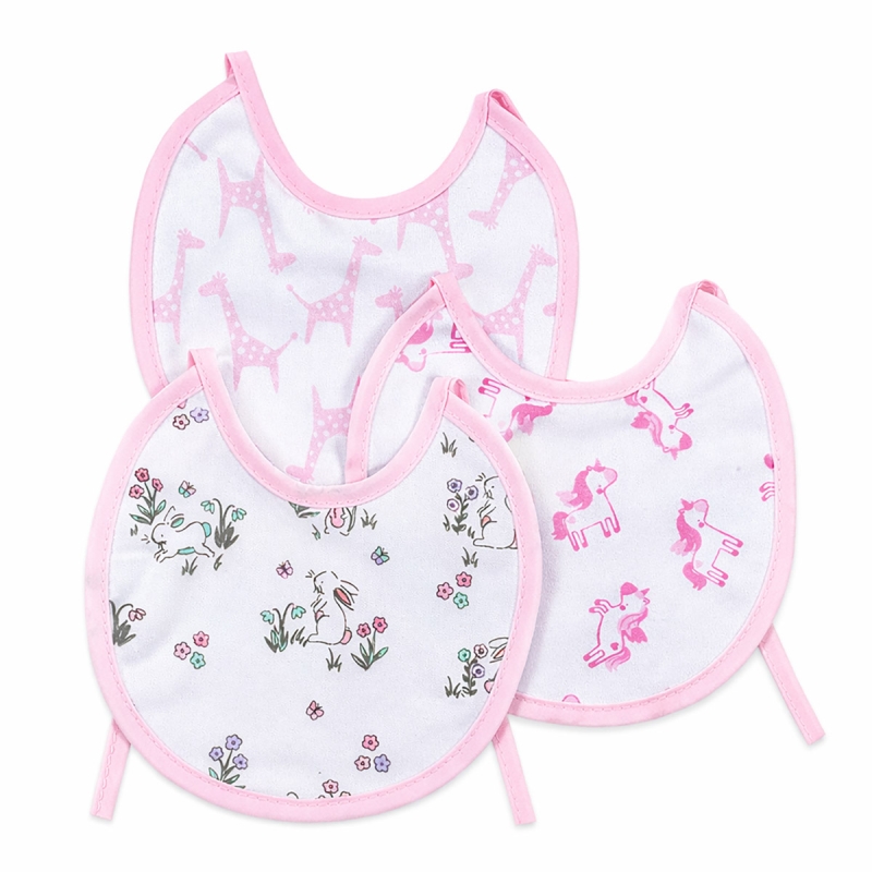 Bavaglini neonato cotone set 3 morbidi con lacci fantasia rosa
