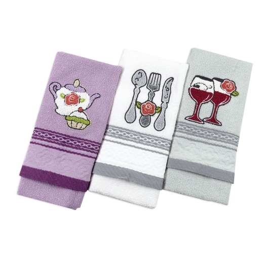 Set of 3 embroidered terry cloths - Damasco - Vingi 2