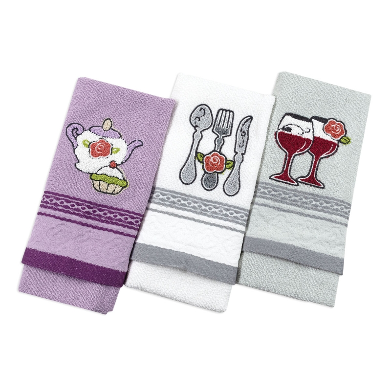 Set of 3 embroidered terry cloths - Damasco - Vingi