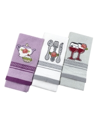 Set of 3 embroidered terry cloths - Damasco - Vingi