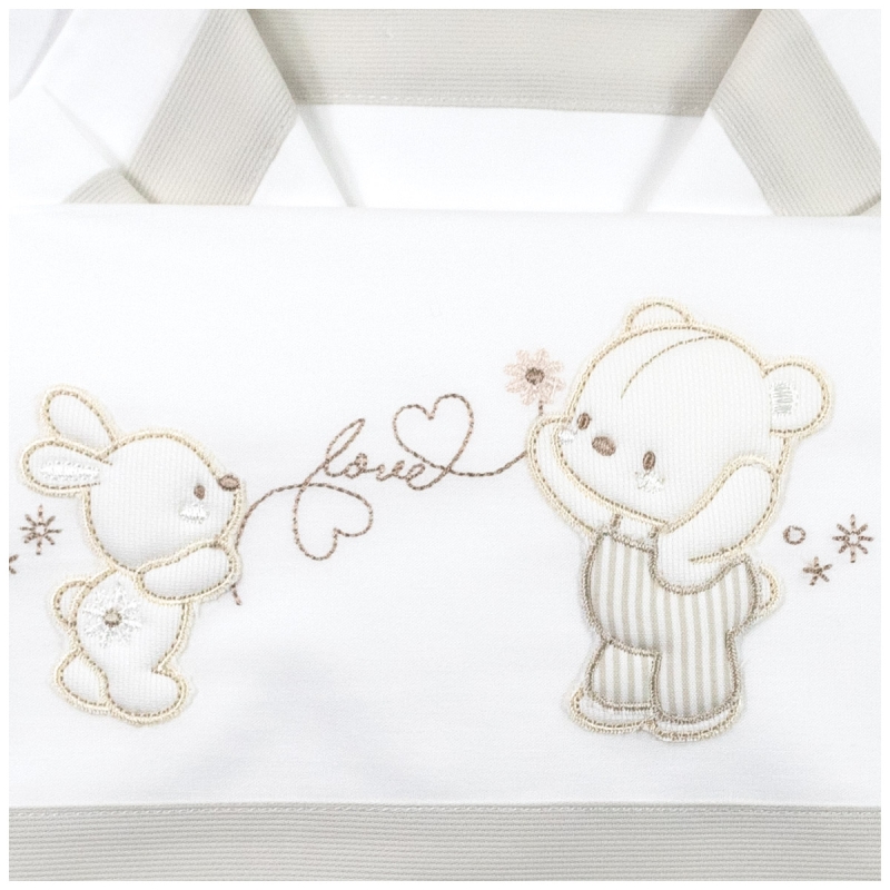La Fatina crib sheet set in cotton with teddy bear and bunny embroidery