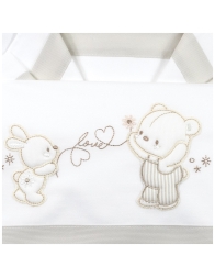 La Fatina crib sheet set in cotton with teddy bear and bunny embroidery