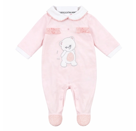 Cotton baby sleepsuit with embroidered teddy bear in the...