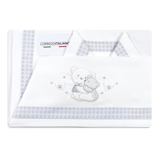 White cradle and pram bedding set with teddy bear embroidery – La Fatina Collection
