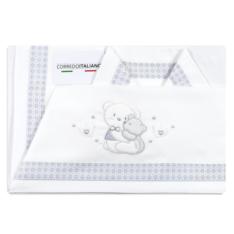 Set lenzuola per culletta e carrozzina bianco con ricamo orsetti – Collezione La Fatina