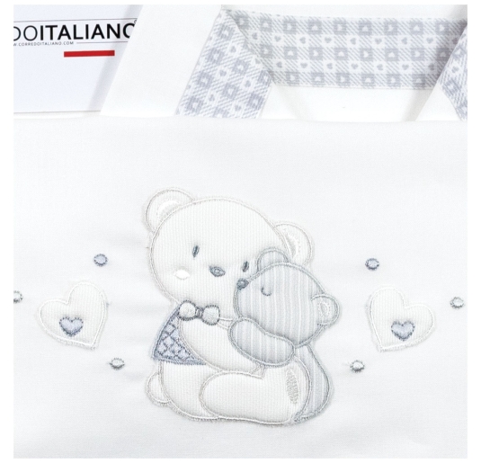 White cradle and pram bedding set with teddy bear embroidery – La Fatina Collection 2