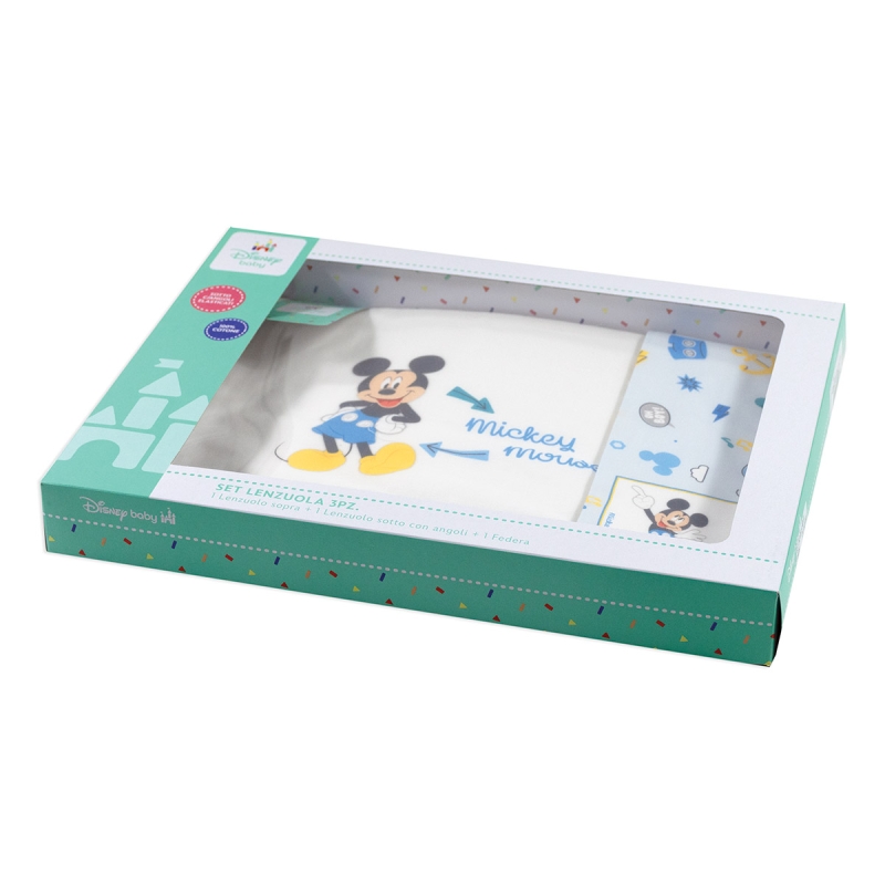 Mickey Mouse newborn layette: top sheet, fitted sheet and pillowcase – official Disney
